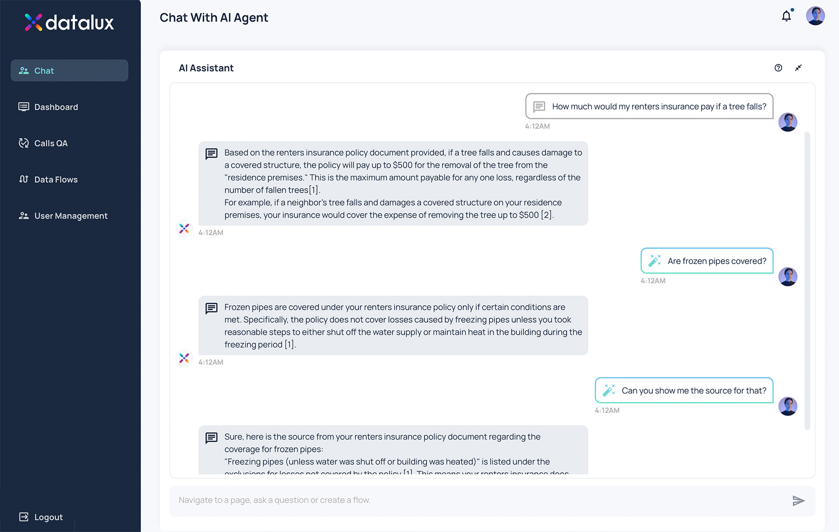 Ivy AI assistant interface built by DataLux